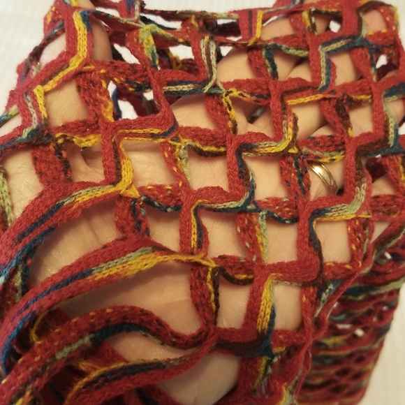 Fraas Scarf, Cowl/Infinity Neck Diamond Pattern Open Weave, Red Multicolored, OS - Picture 7 of 7